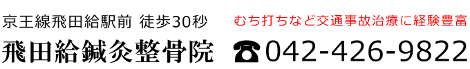 むち打ちなど交通事故治療に経験豊富 京王線飛田給駅前徒歩30秒 飛田給鍼灸整骨院 電話042-426-9822